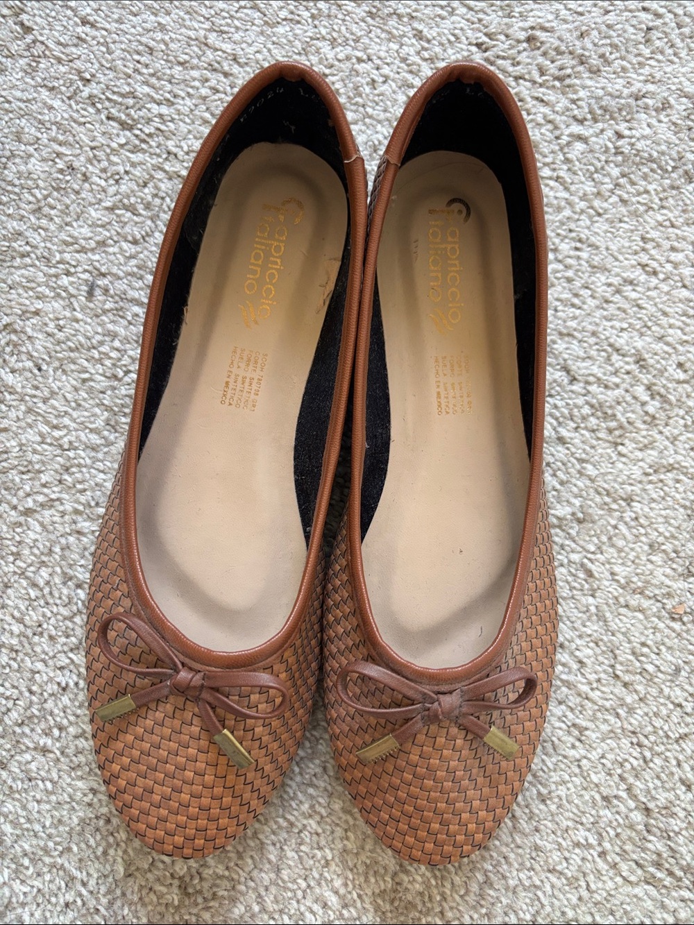 Brown Woven Ballet Flats with Bow